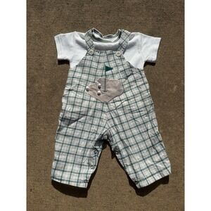 VTG Plaid Blooz Golf 3/6M Outfit Two Piece Shirt Overalls Romper Thin Cotton USA